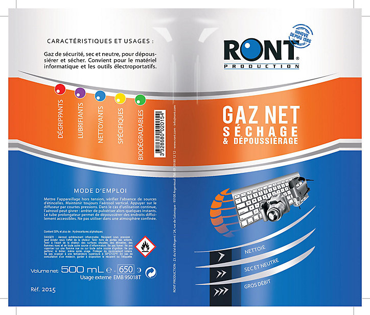 Gaz net Ront Production air comprimé 400ml