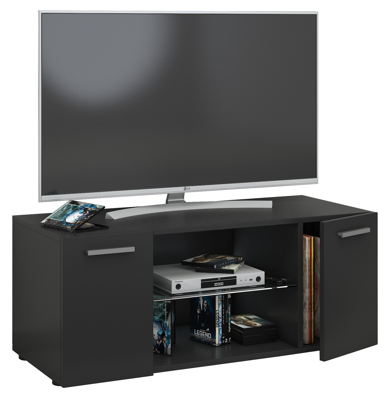 TV-Lowboard LOWINA - schwarz -2 Türen - 95 cm breit
