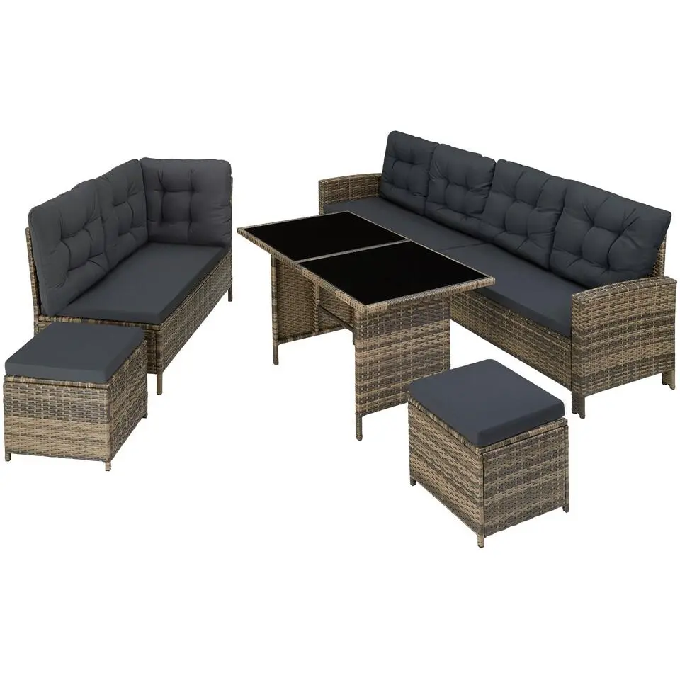 tectake - loungeset - wicker - natuurkleur / donkergrijs