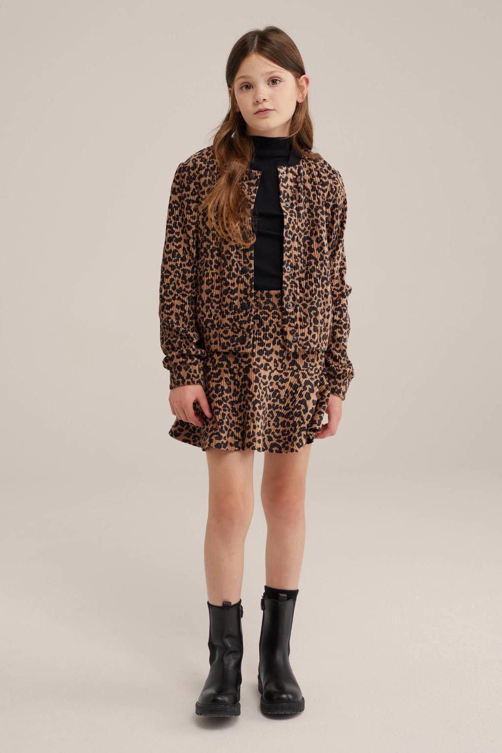 WE Fashion jasje met panterprint bruin/zwart