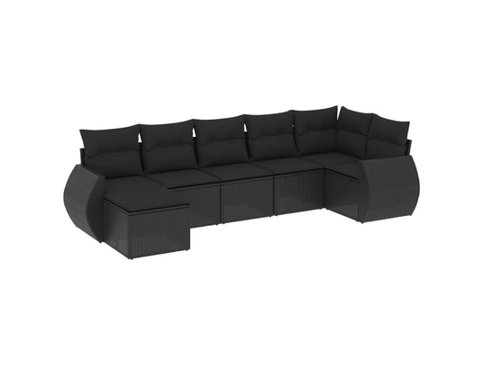 VIDAXL - Canapé Salon de jardin 7 pcs avec coussins noir résine tressée