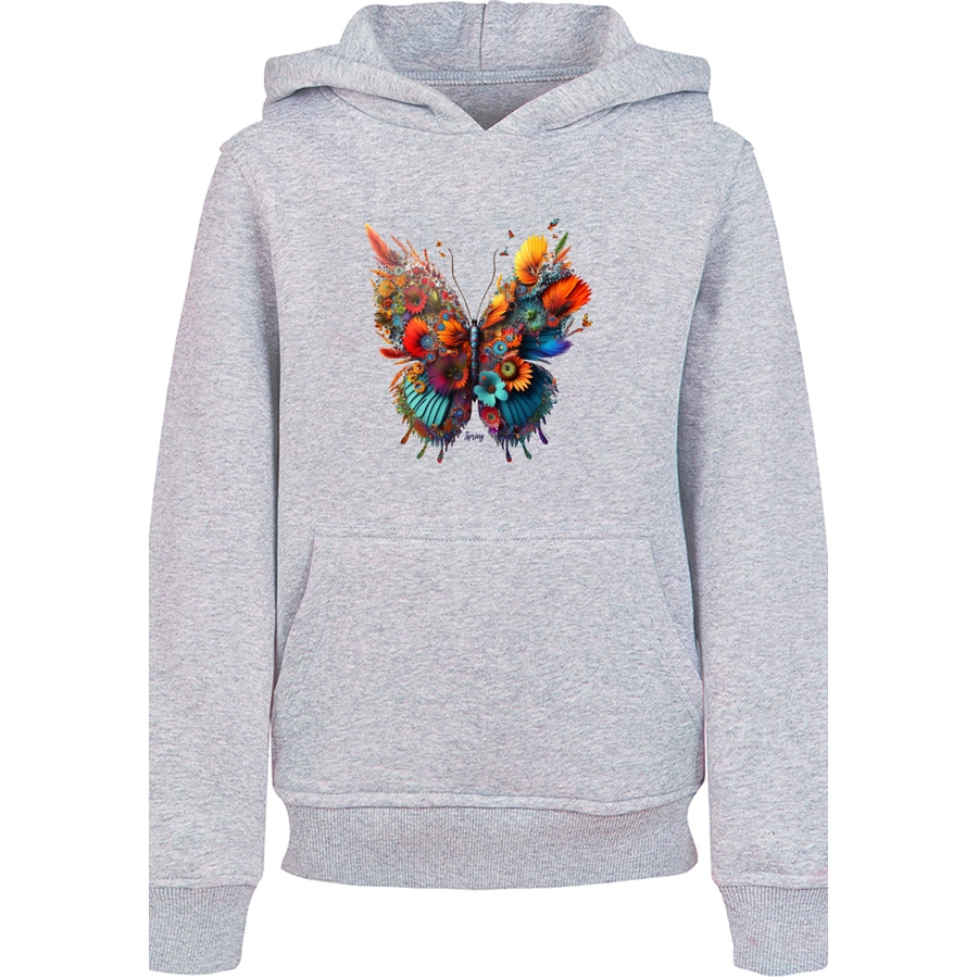 F4NT4STIC Hoodie Schmetterling Blumen heather grey