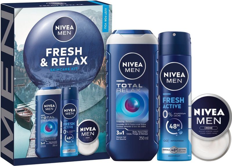 NIVEA MEN Fresh & Relax Geschenkset - Douchegel - Deodorant - Crème