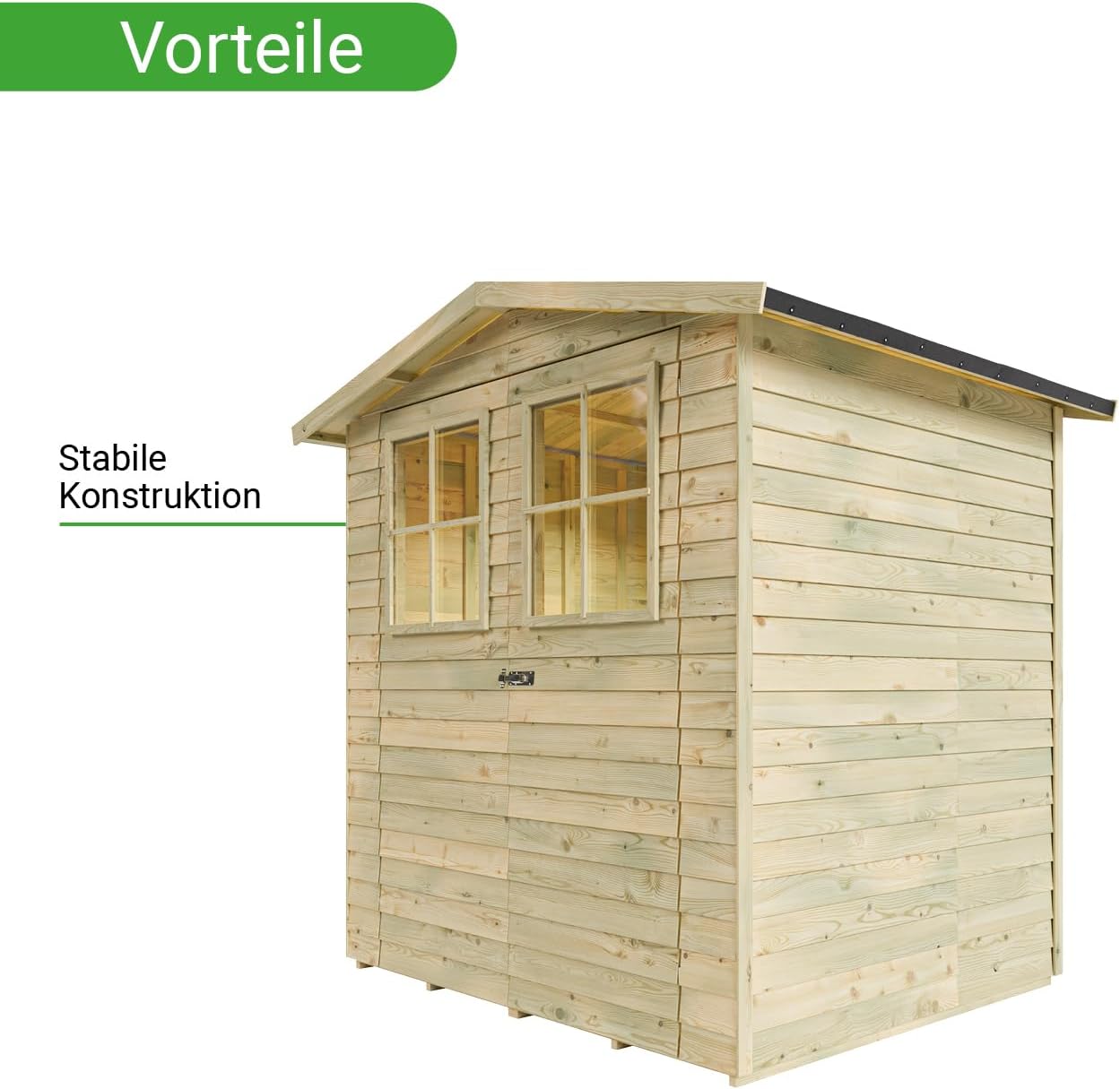 Gerätehaus Hamburg 1 | Gartenhaus | Wandstärke 9 mm | Kesseldruckimprägniert | BxTxH: 180 x 145 x 210 cm | Doppeltür mit Lichtausschnitt | Inkl. Dachpappe + Beschläge