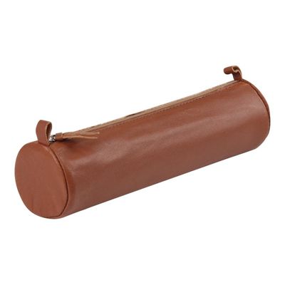 Clairefontaine - Trousse ronde - cuir teinté - châtain