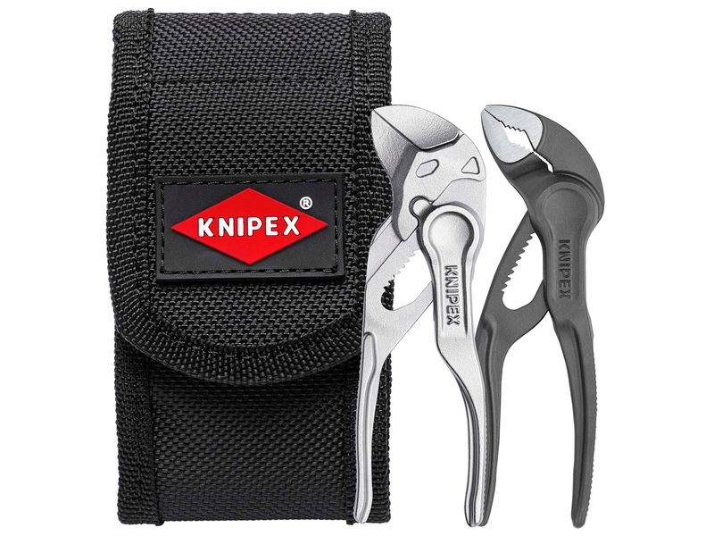 Knipex Wasserpumpenzange Set, XS, 100 mm XS-Zangenschlüssel und Cobra XS-Wasserpumpenzange in praktischer Gürteltasche