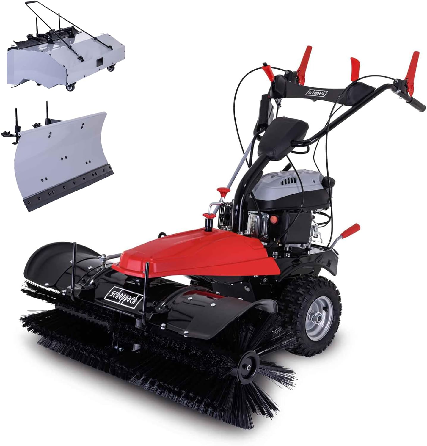 Scheppach Benzin Kehrmaschine - E-Start SC2200PE 4,9 PS - Kehrbreite 100cm | 70L Box | Schneefräse | 3 Vorwärts & 1 Rückwärtsgang | inkl. Auffangbehälter & Schneeschild | Schneeschieber | Schneeräumer