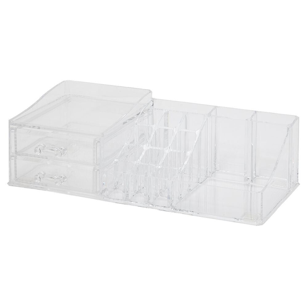 Organisateur à maquillage 2 tiroirs et compartiments transparent