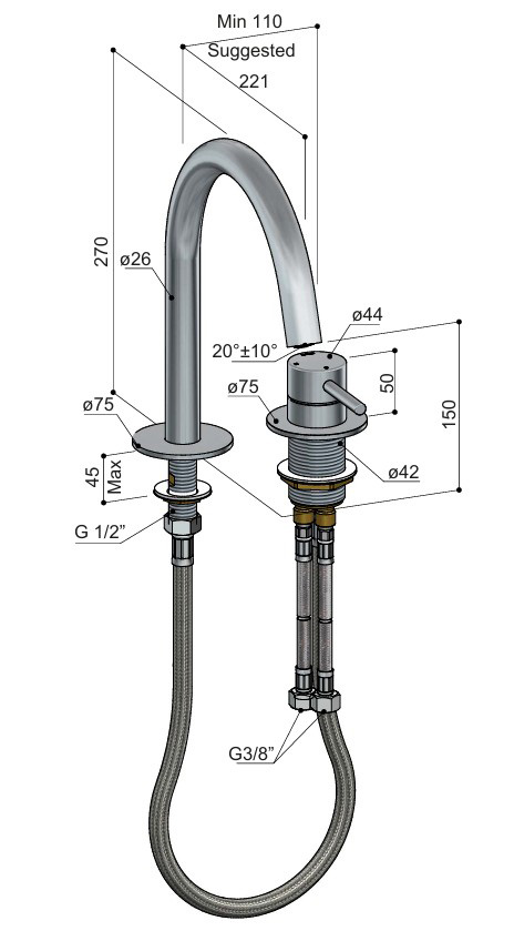 Hotbath Buddy 2-gats wastafelkraan geborsteld koper PVD
