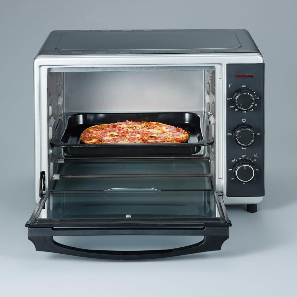 SEVERIN Back- und Toastofen mit Umluftfunktion, Mini Backofen mit Grillrost und Backblech, 30 L Kapazität, 1.600 W, silber /schwarz, TO 2056