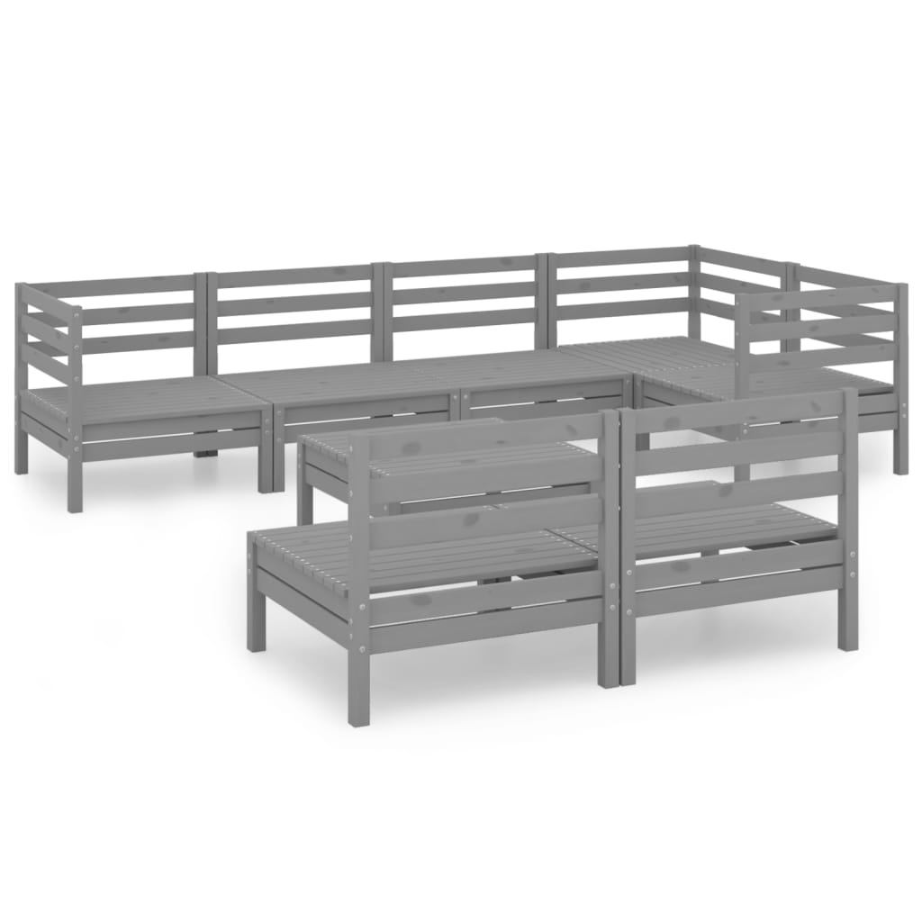 Salon de jardin meuble d'extérieur ensemble de mobilier 8 pièces bois de pin massif gris