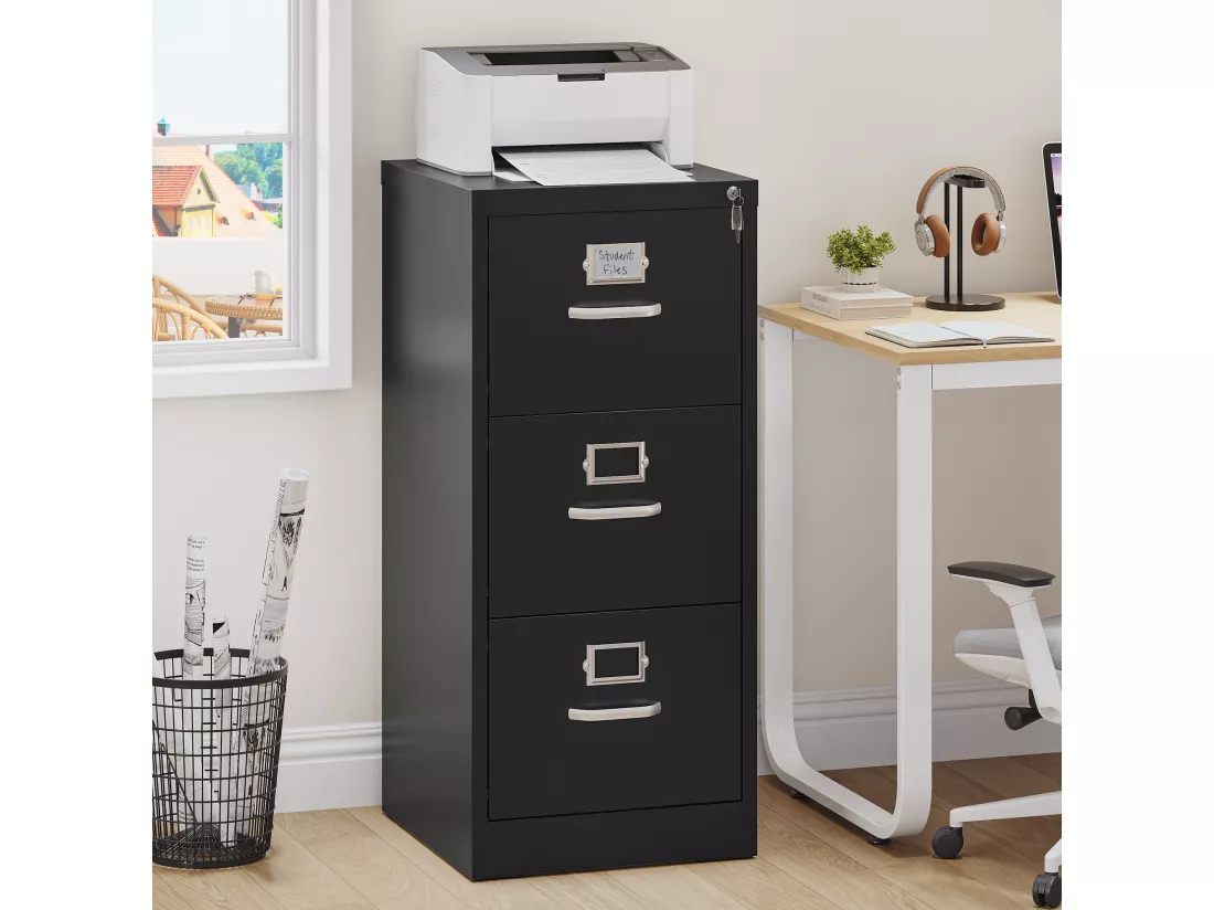 Armoire de classement à 3 tiroirs - verrouillable pour Format Lettre/légal/A4 - pour Bureau à Domicile - 3 tiroirs - Noir