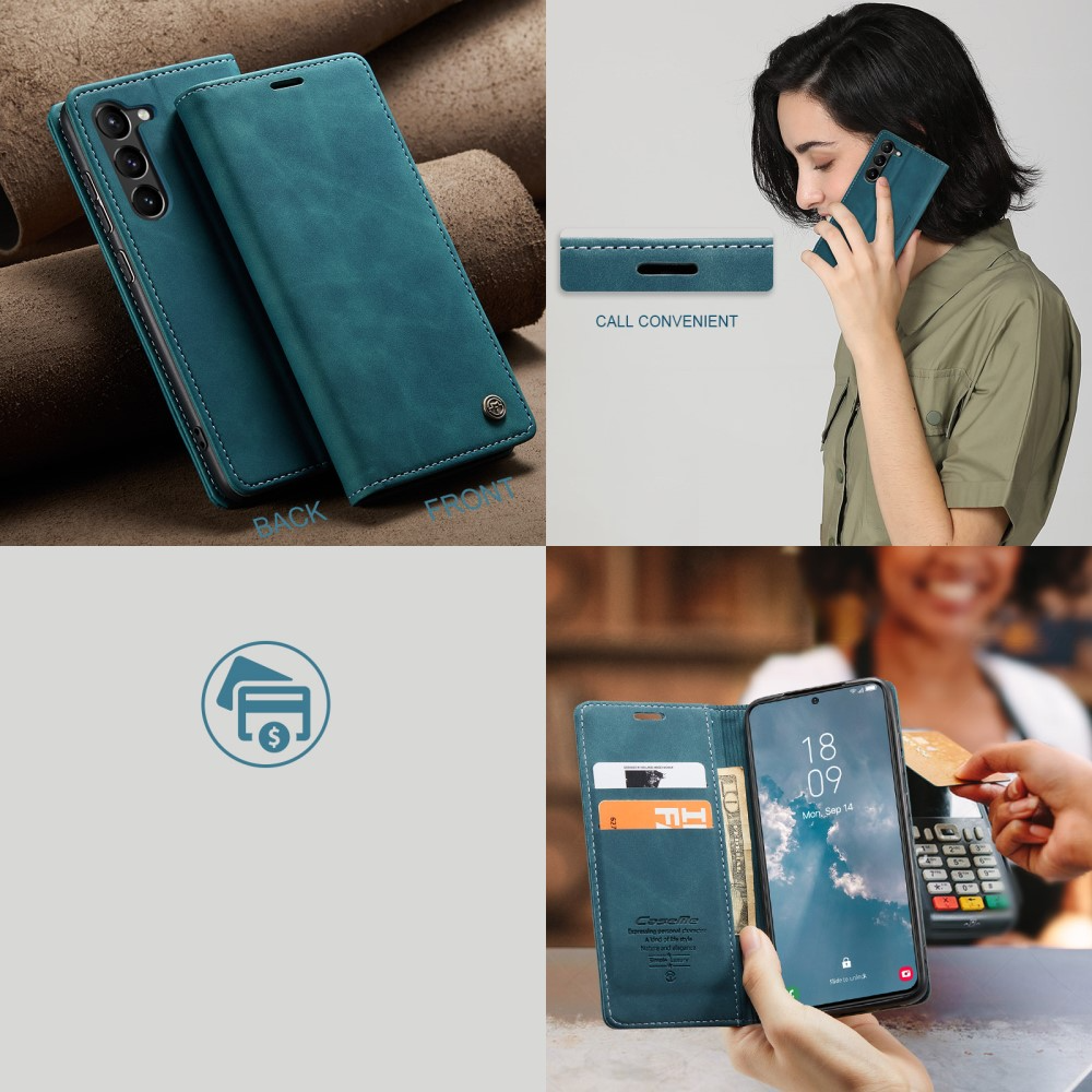 Samsung Galaxy S23 5G Leder Tasche Flip Wallet Etui mit Kartenfächern - Blaugrün
