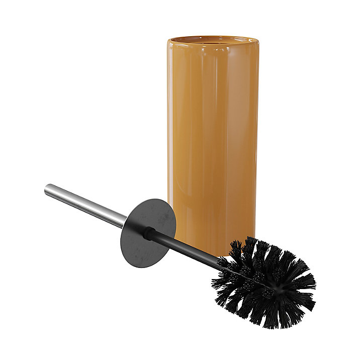 Brosse WC et support GoodHome Koros corps céramique manche en acier inoxydable coloris jaune miel