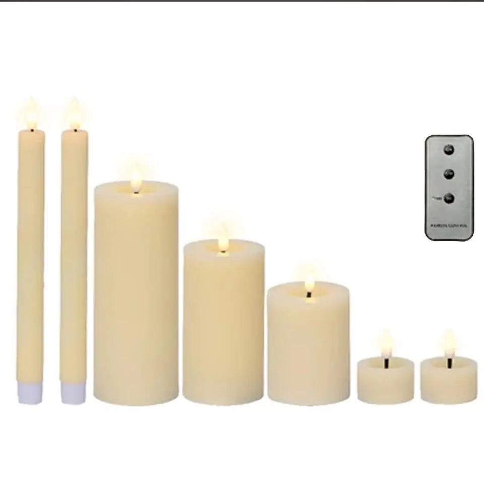 Lumineo LED kaarsen set - 7-delig - creme - met afstandsbediening