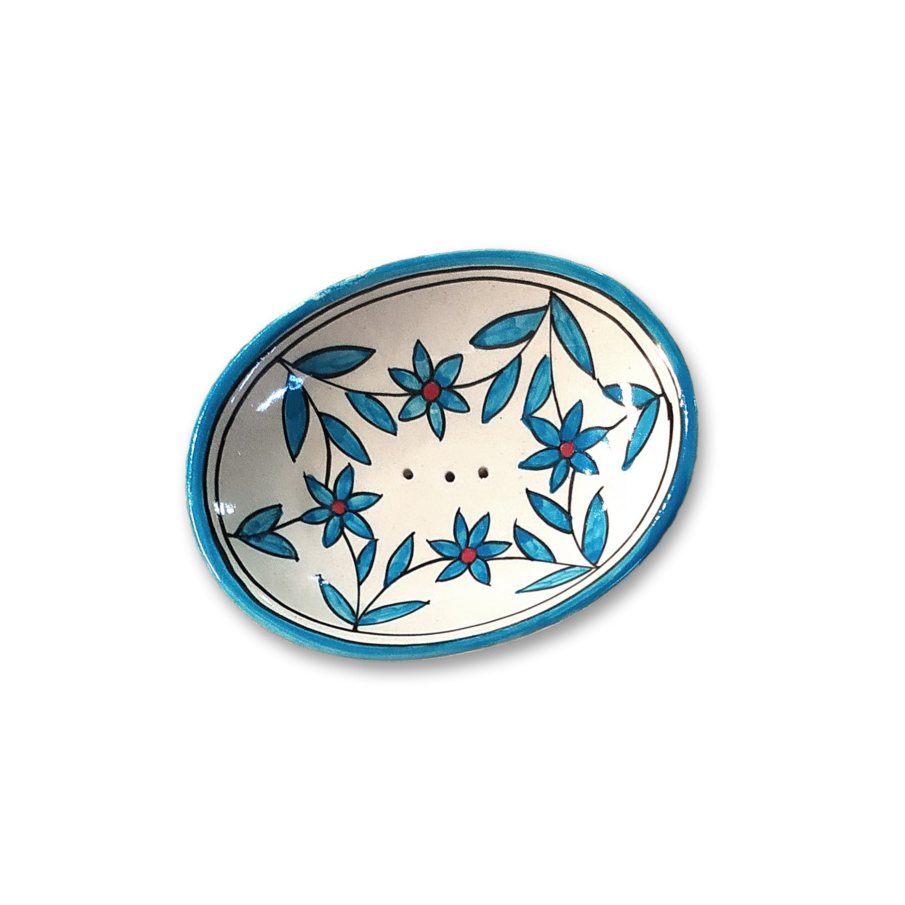 Seifenschale 'Blumen' aus Keramik, blau, weiß, L 14 cm, B 10 cm, H 3 cm von fischer's lagerhaus