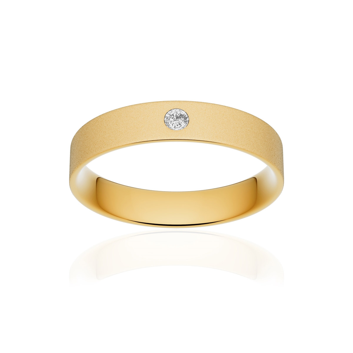 Alliance or 750 jaune sablé ruban plat confort 4mm diamant brillant