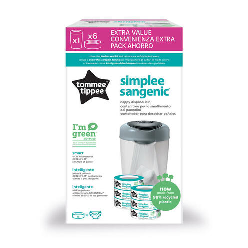 Starter Pack Simplee Bac à couches blanc/gris + 6 recharges - TOMMEE TIPPEE