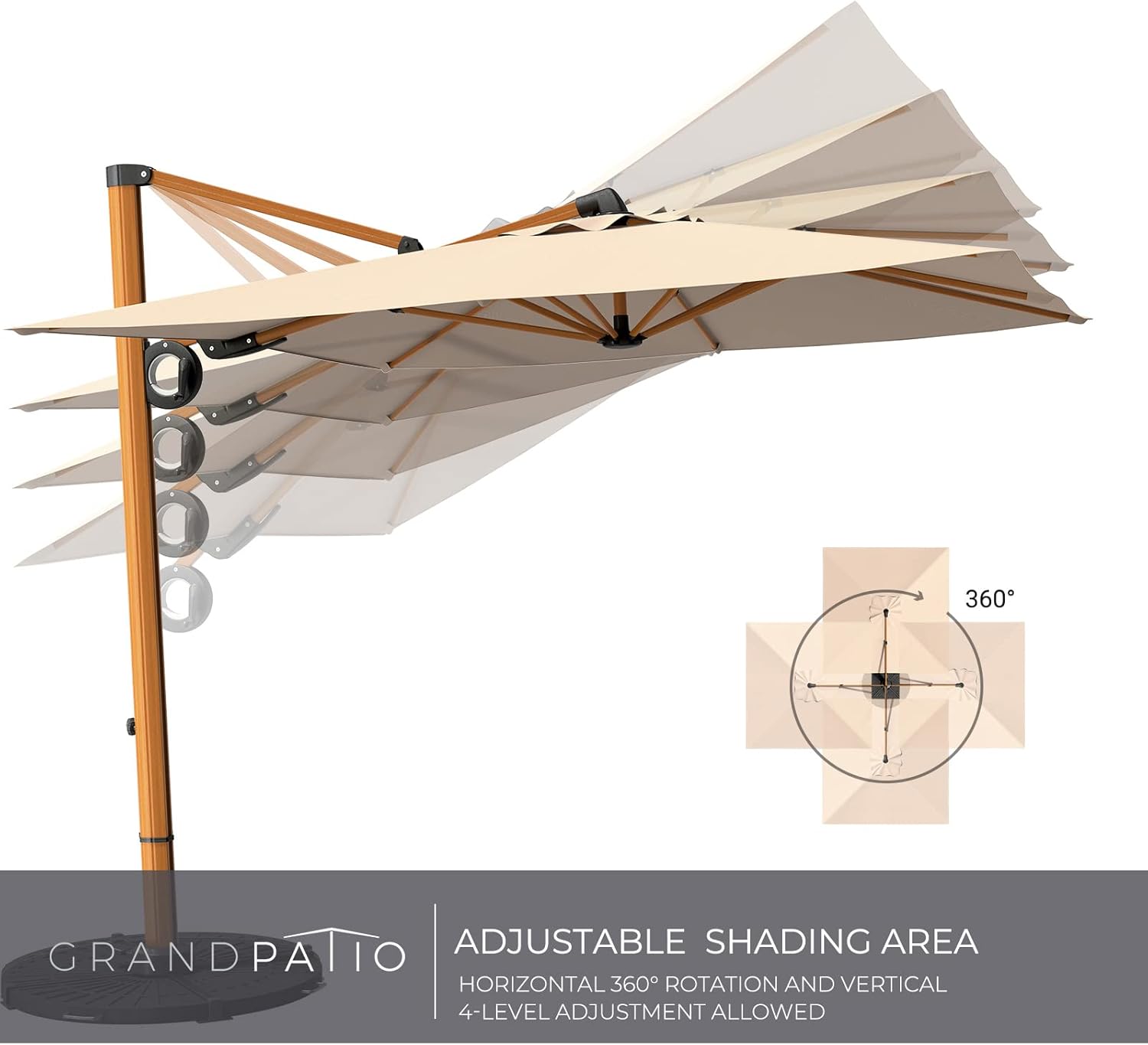 Grand patio Sonnenschirm Sonnenschutz Balkon, Ampelschirm 300 cm mit Kurbel, Windbeständig Sonnenschirme für Terrasse, Garten, Strand, UV-Schutz 50+ (Champagne, Rund)