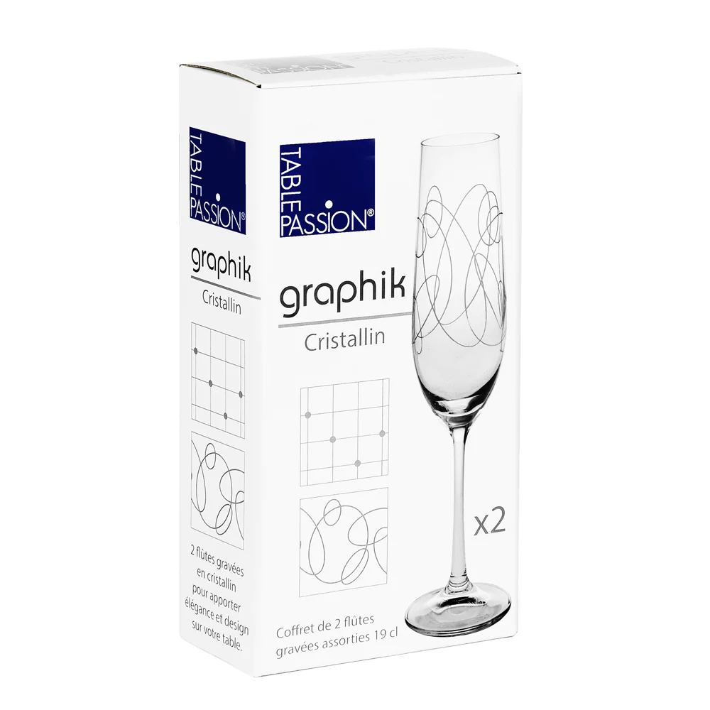 Coffret de 2 flûtes Graphik gravées 19 cl Table passion