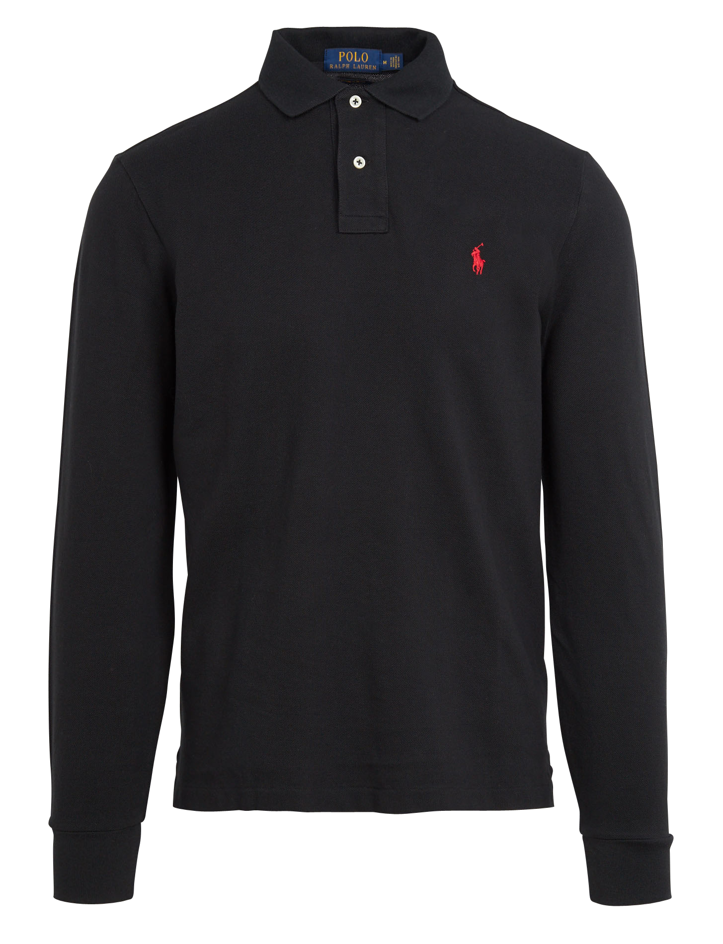 Polo manches longues regular-fit en piqué de coton | Noir