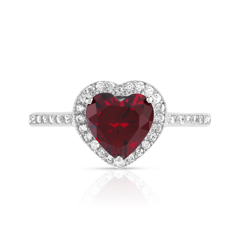Bague argent 925 coeur zirconias rouges et blancs