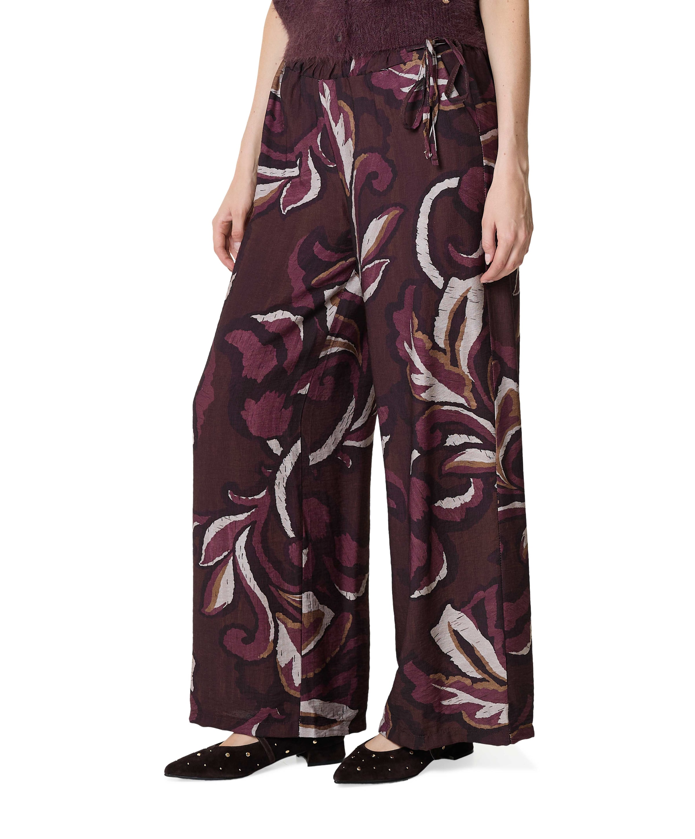 Enjoy Palazzo blad print dames broek bordeaux