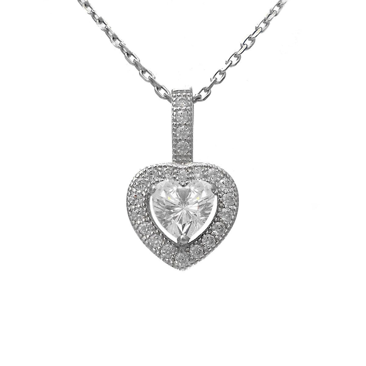 Collier 2 coeurs oxyde de zirconium Argent 925 Rhodié