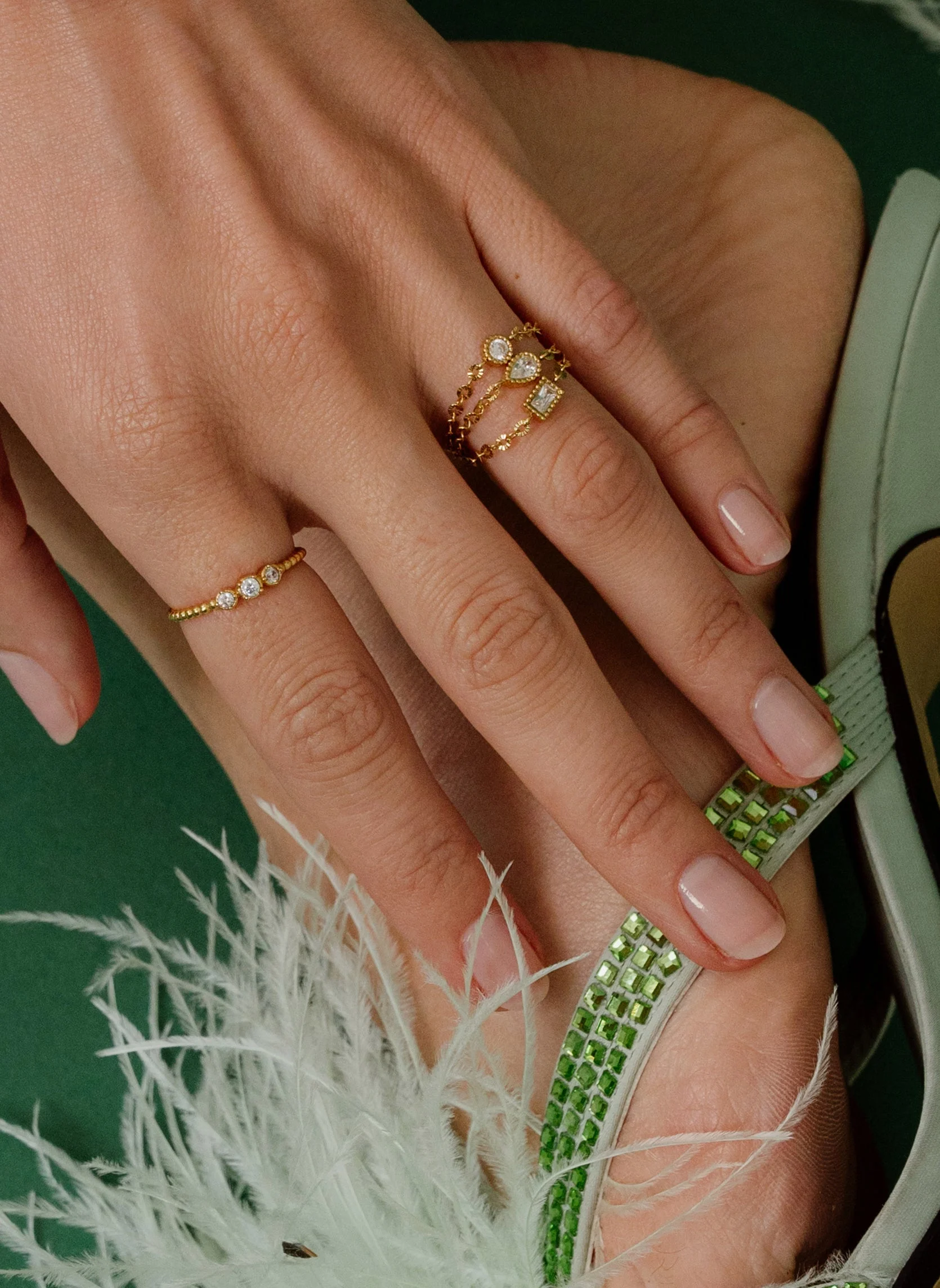 DAYA RECTANGLE ÉTOILÉE - Bague chaîne daya rectangle étoilée | Blanc