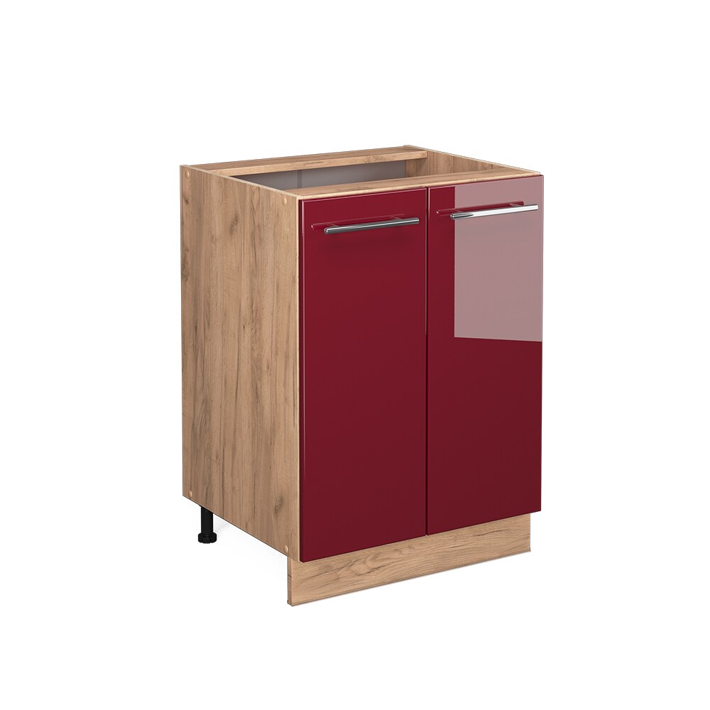 Vicco Unterschrank Küchenschrank Küchenmöbel Fame-Line Eiche Rot Bordeaux modern 60 cm Küche Einbauküche Drehtür Einlegeboden Blende Küchenzeile Hochglanz