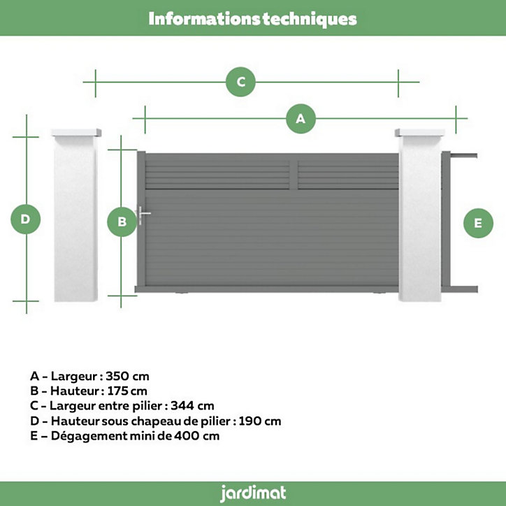 Portail Jardimat coulissant aluminium Annoire gris antique - 350 x h.175 cm