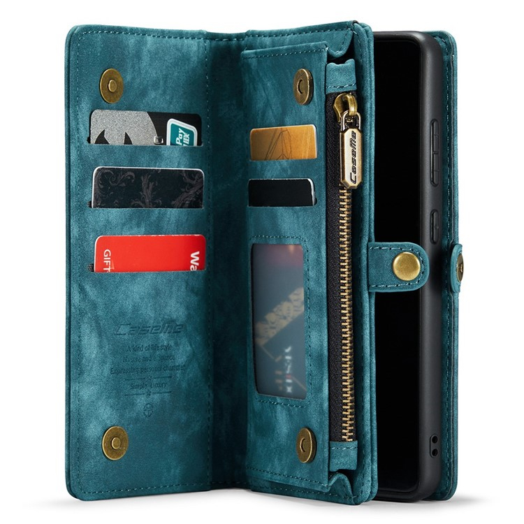 Samsung Galaxy S21 FE 5G 2in1 Leder Tasche   Magnet Hardcase Karten Etui - Blau / Grün