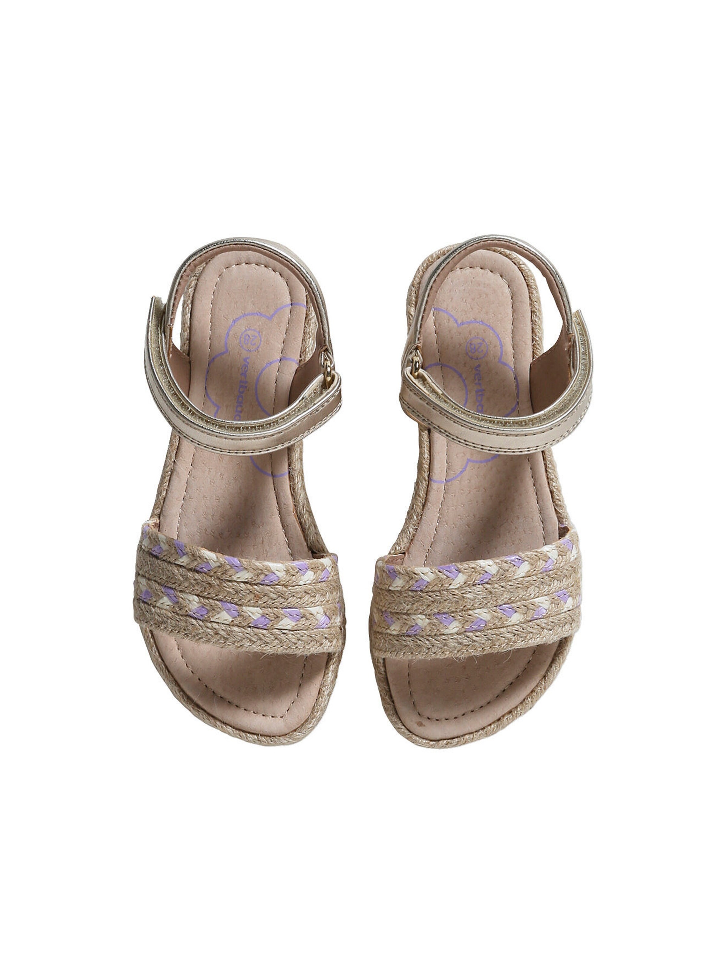 Vertbaudet Kinder Klett-Sandalen mit Anziehtrick beige bedruckt