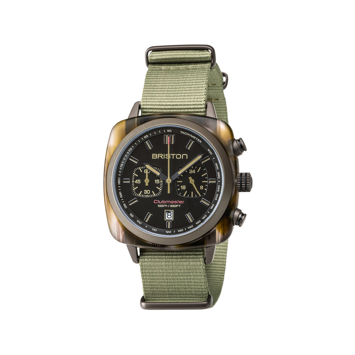 Montre BRISTON clubmaster sport homme bracelet tissu vert clair