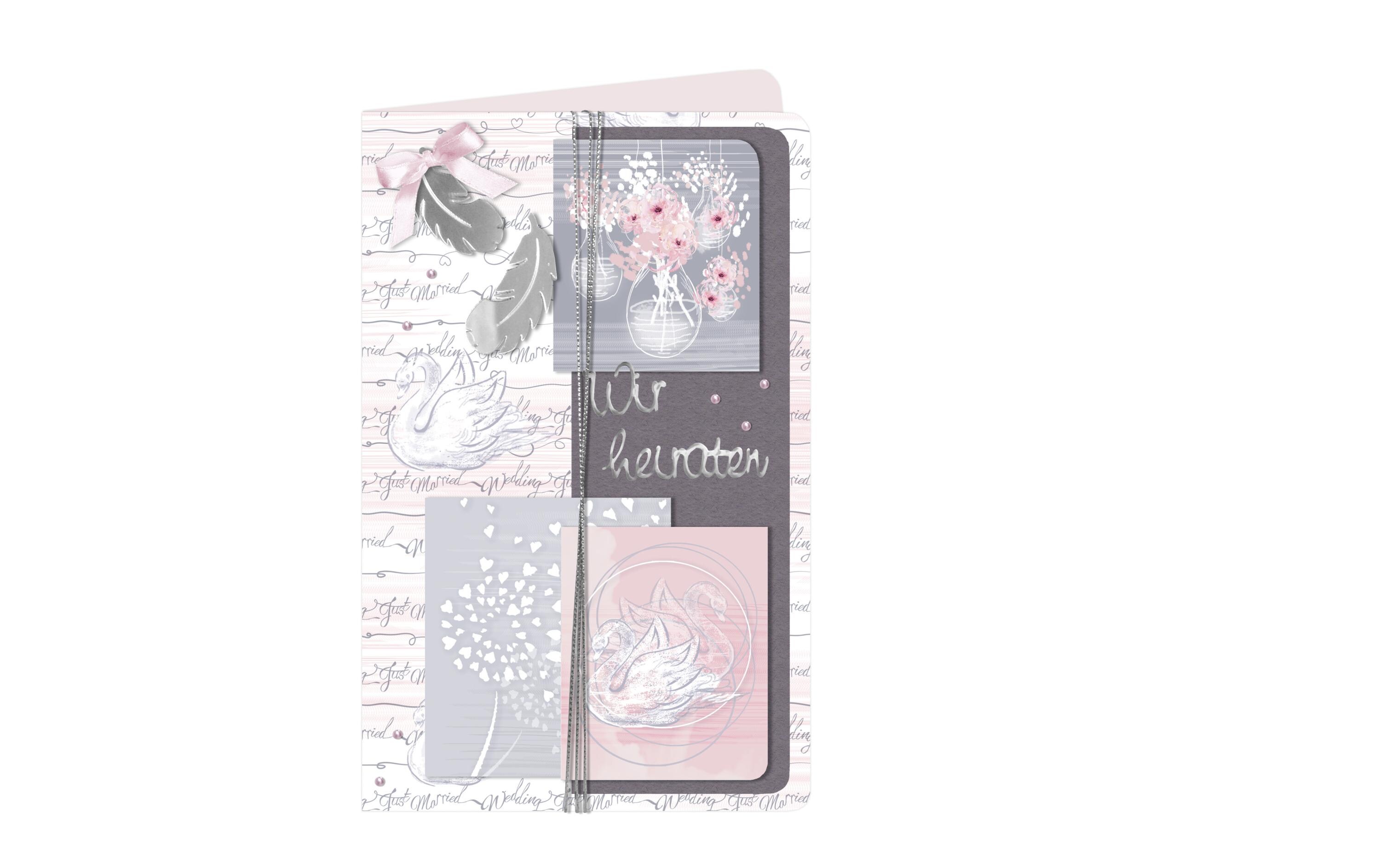 Bastelpapier 300 g/m² 18 Blatt, Rosa/Weiss, HochzeitDesignpapier