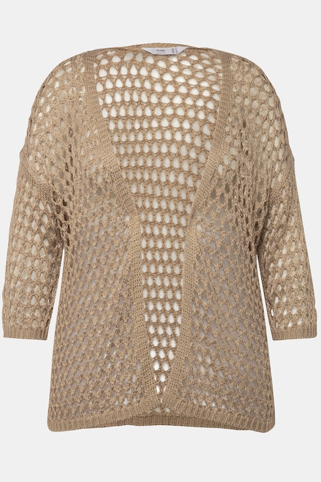 Strickjacke, Relaxed Fit, Bändchengarn, offene Form, 3/4-Ärmel