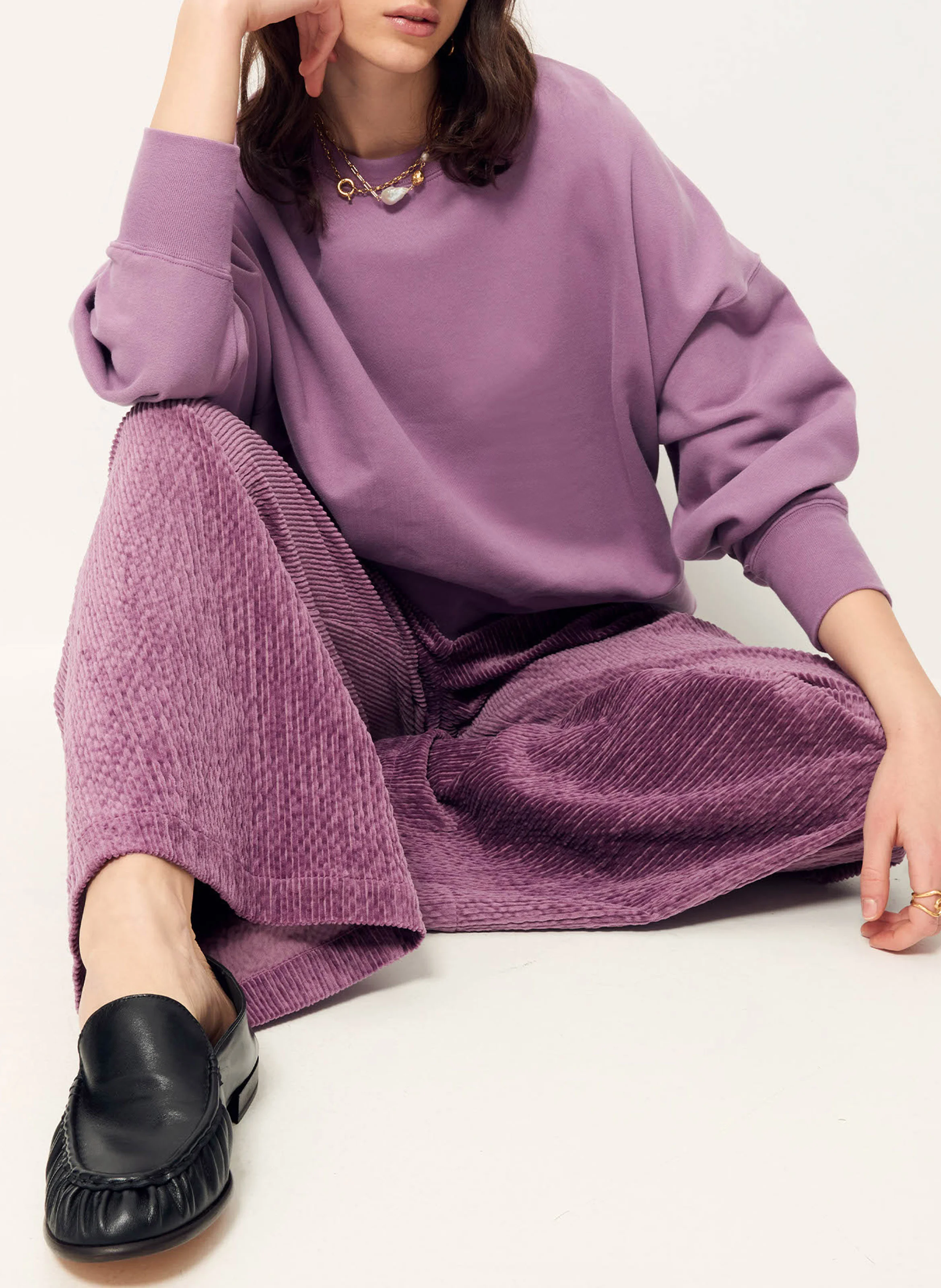 PASEO - Pantalon large en velours côtelé | Violet