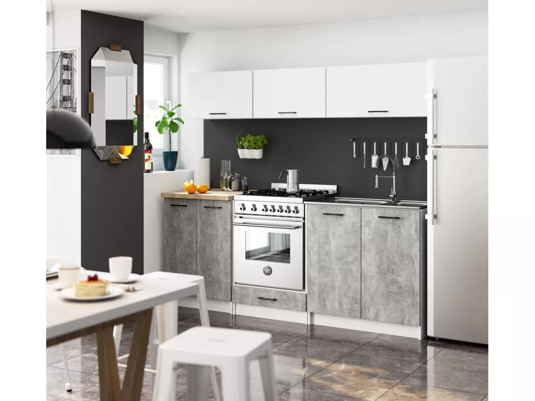 Armoires de cuisine basse AKORD S50 OLIWIA Blanc 50 cm 1 porte 1 tiroir façade Béton 2 étagères 50x46x85 cm