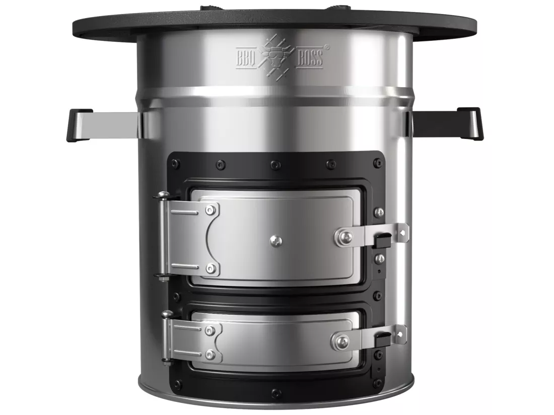Four à fusée BBQ avec poêle grill en acier inoxydable argent + sac de transport