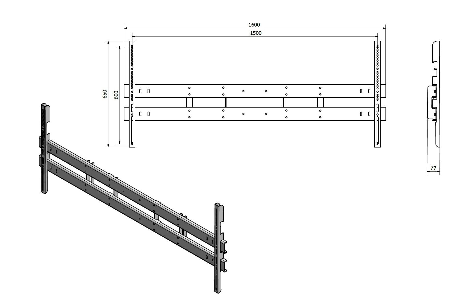 Adapter VESA zu Mobilift 0049 / 0193<br>VESA Adapter 0049 max 1500 x 600 mm, schwarz passend Mobilift DSS Art. 0049/0193, Metall