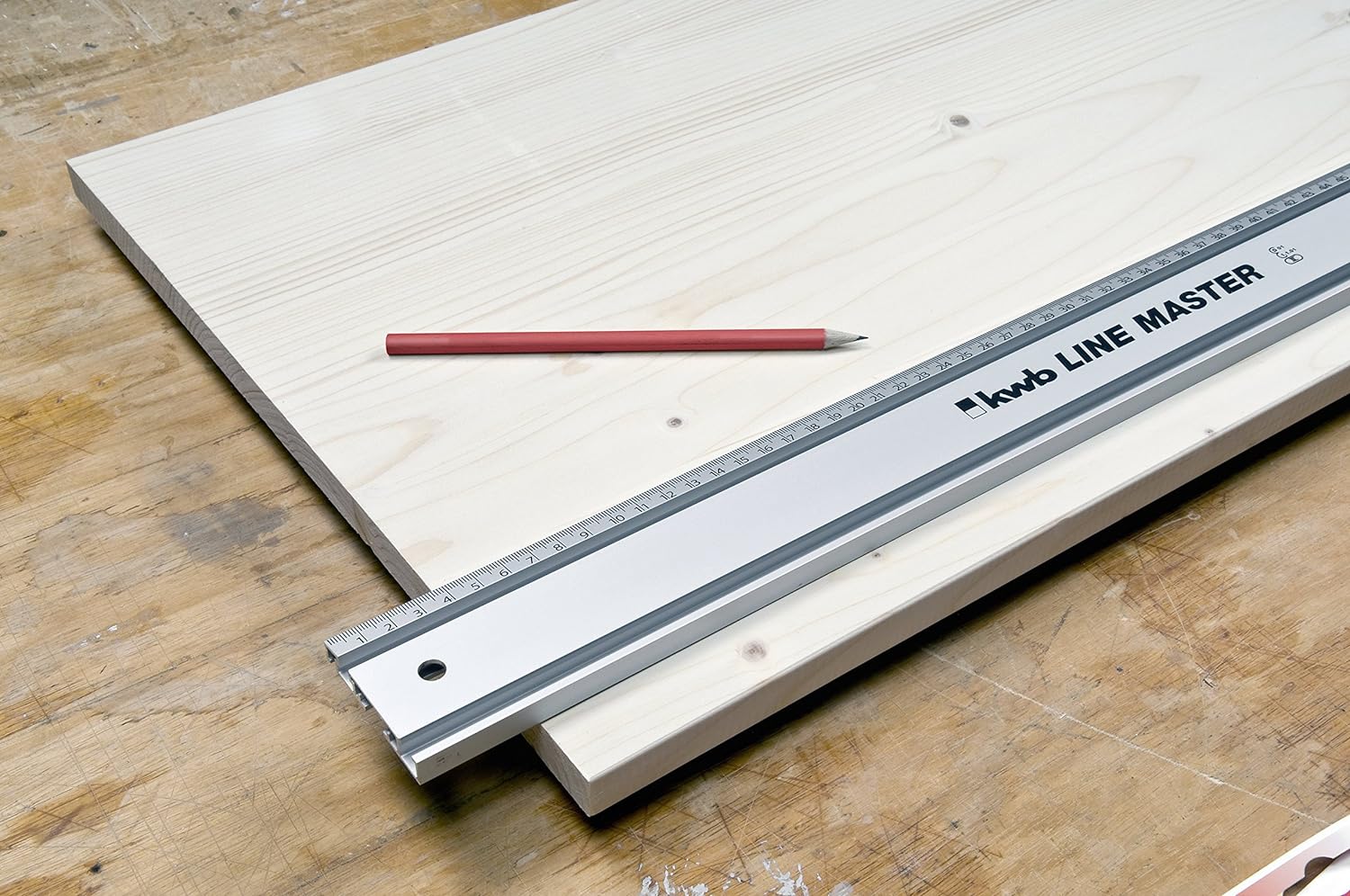 kwb LINE MASTER Precisieliniaal 1000 mm Universele geleiderail voor cirkelzaag, decoupeerzaag en frees, zilver
