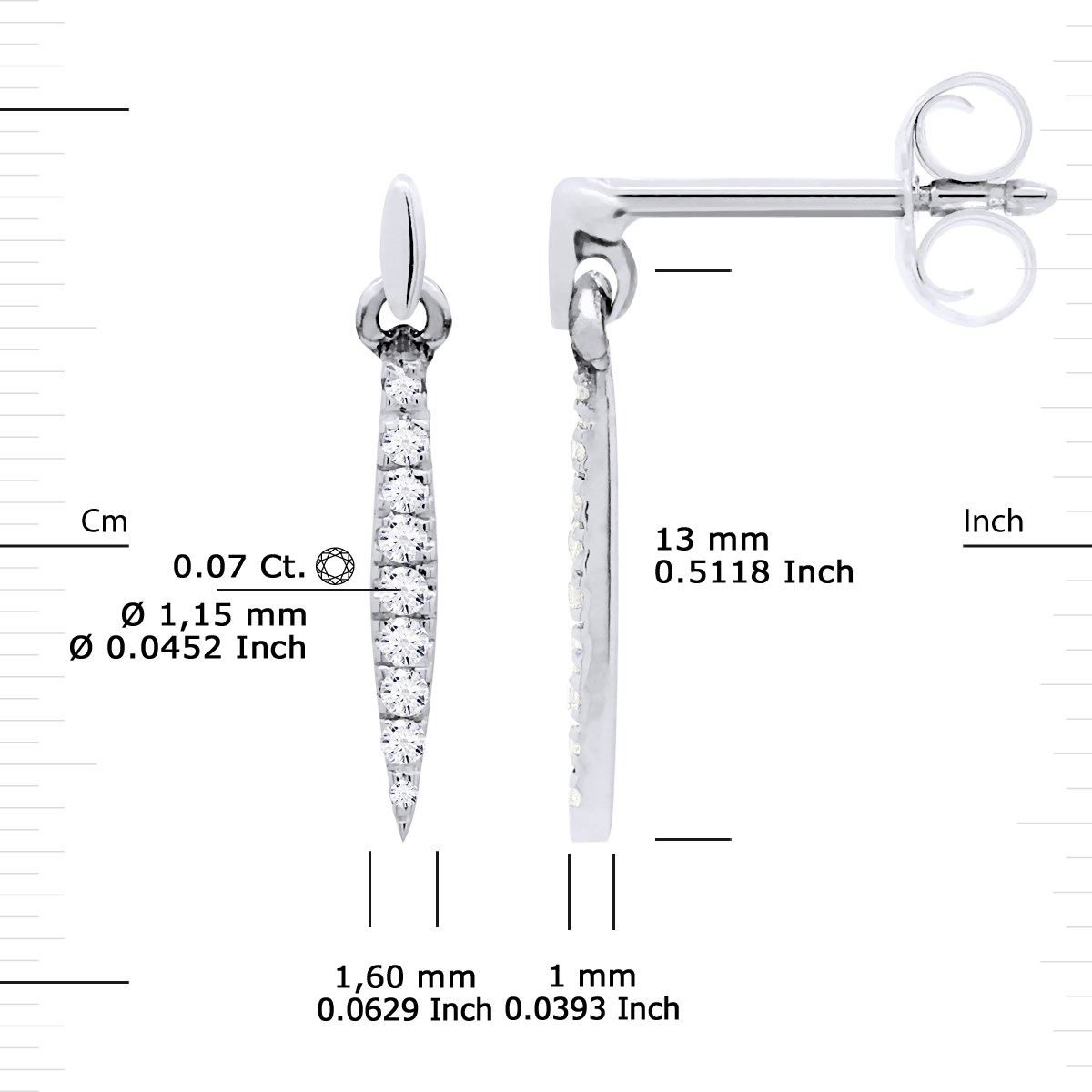 Boucles d'Oreilles Diamants 0,070 Cts Pendantes Joaillerie Or Blanc