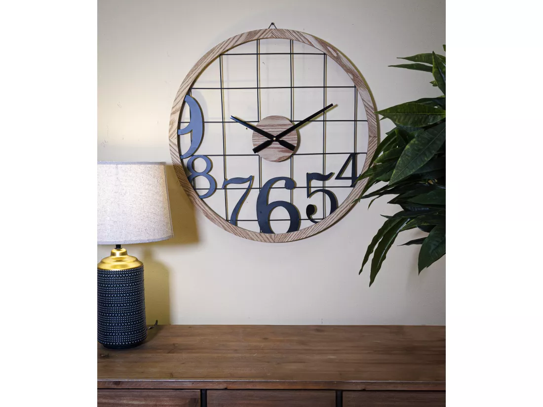 Horloge Murale numbers - Métal et Bois, Design Carré et Régulier, Ø 60 x 2,5 cm