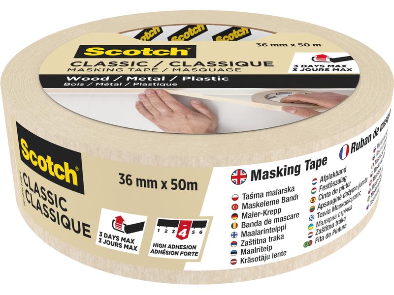 3M Malerabdeckband Scotch Classic 3650 36 mm x 50 m, Beige Classic Universal-Abdeckband