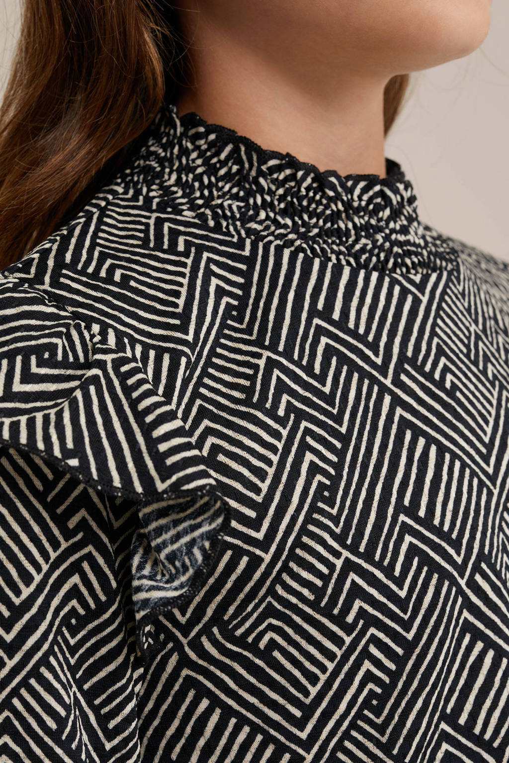 WE Fashion jurk met all over print zwart/beige