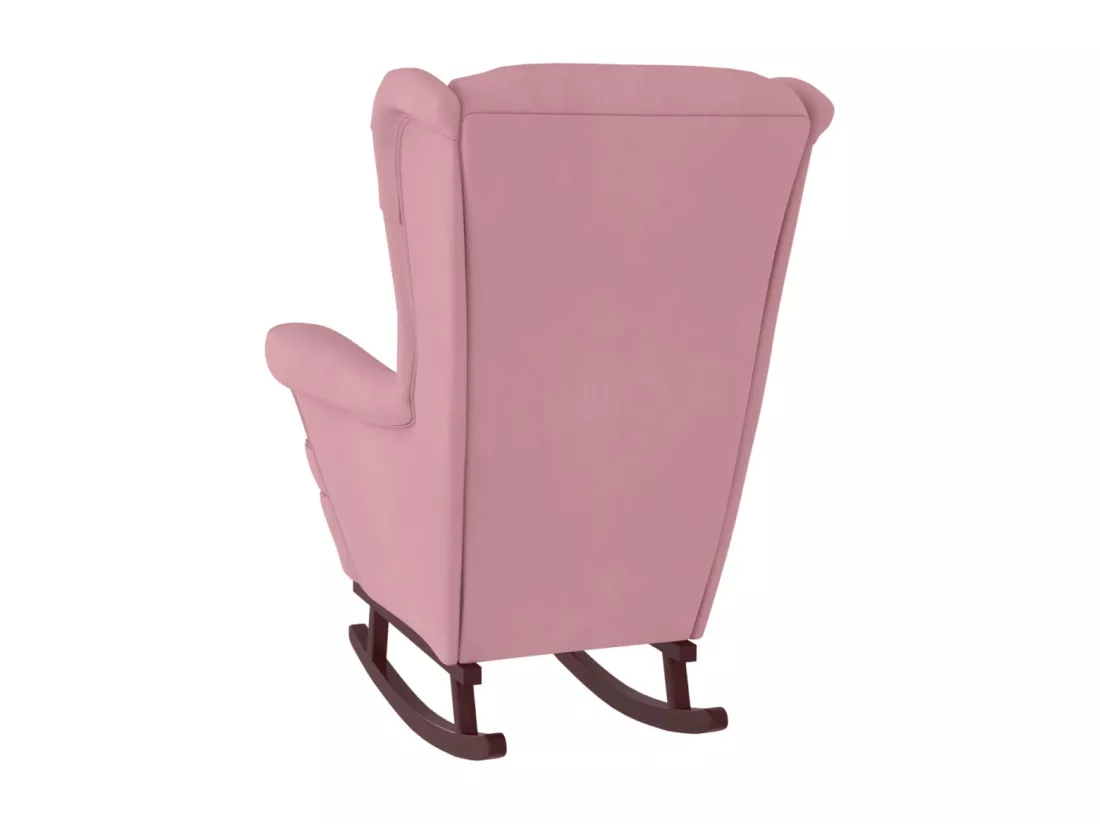 Chaise à bascule avec pieds en bois et tabouret Rose Velours