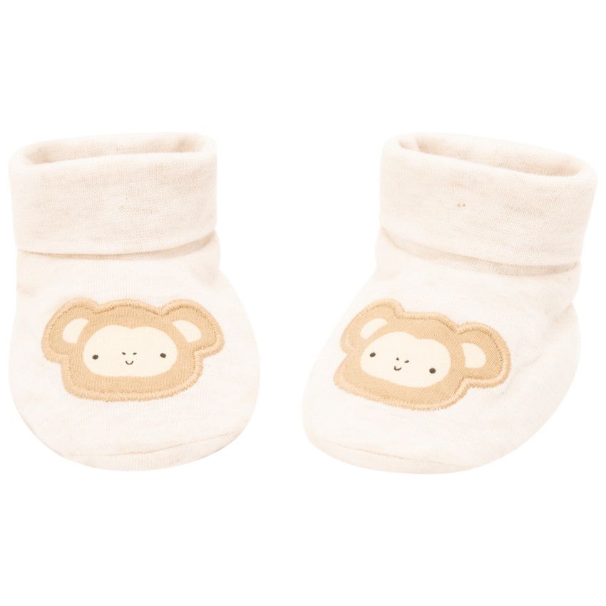 Chausson en jersey chiné patch singe pour bébé - Ecru