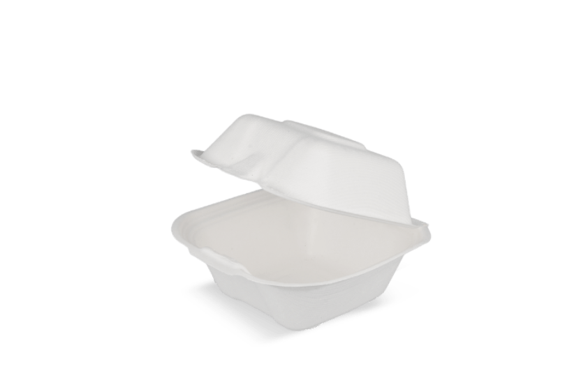 Hamburgerbakje IP7 klein Plastic- en Pfas-vrij suikerriet wit BIO