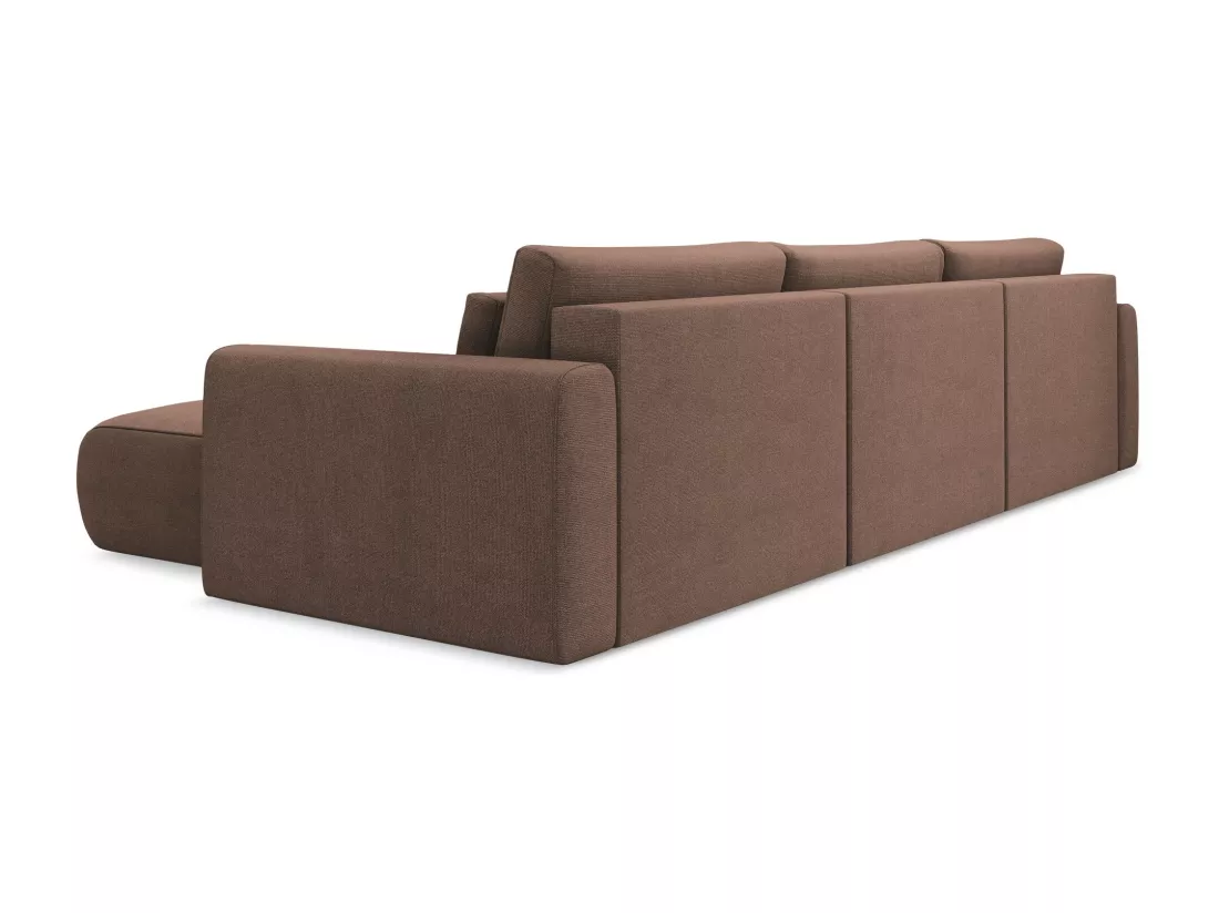 Canapé d'angle panoramique convertible en tissu texturé - rose poudré - KAPUA