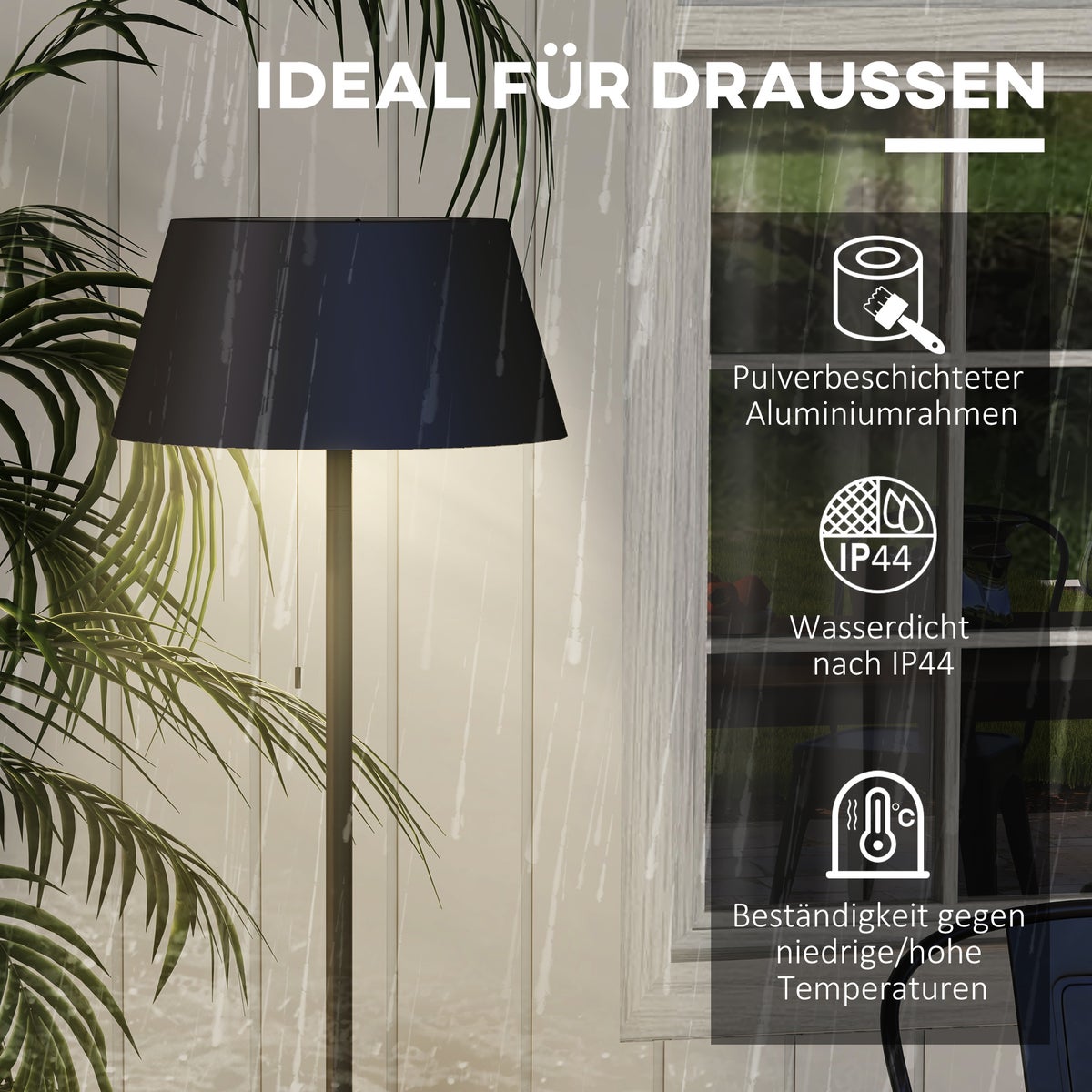 Outsunny Solar vloerlamp, 32 x 32 x 153 cm, aluminium, zwart